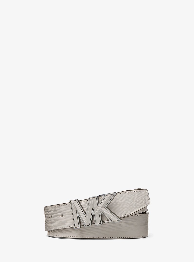 Logo Buckle Leather Belt in PEARL GREY | Michael Kors
