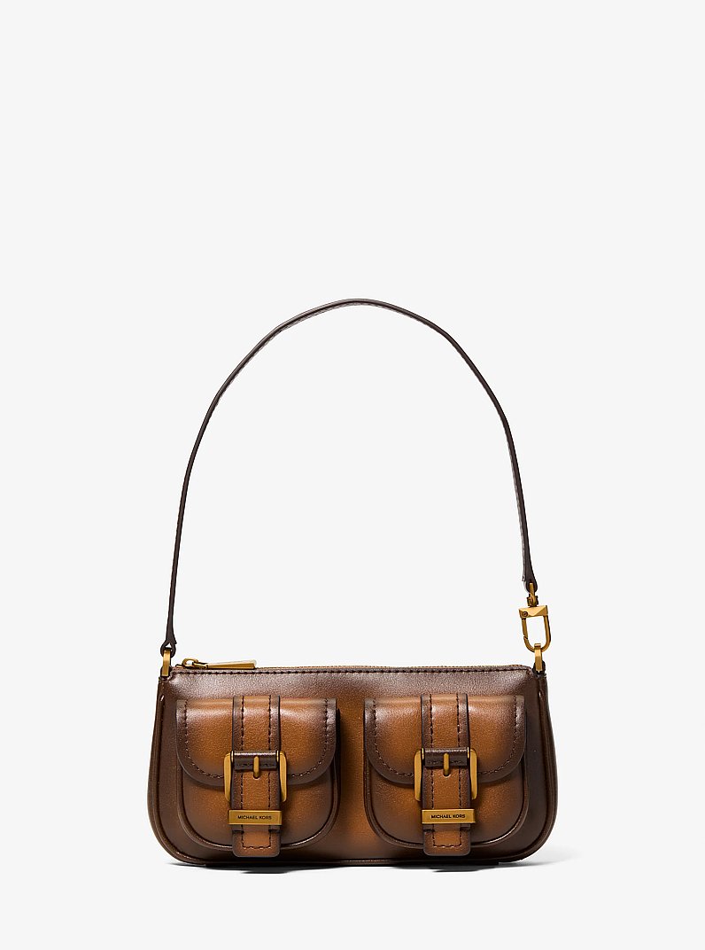 Zoe Small Burnished Leather Pochette in LUGGAGE | Michael Kors