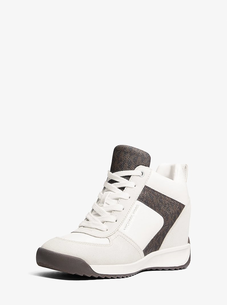 Nikko S2 Suede and Leather Wedge Trainer in BROWN | Michael Kors