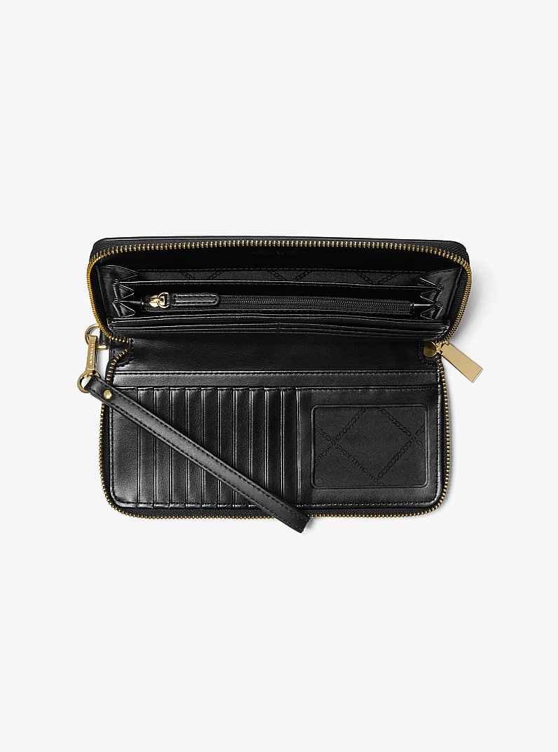 Large Leopard Print Calf Hair Continental Wallet in BLACK COMBO | Michael Kors