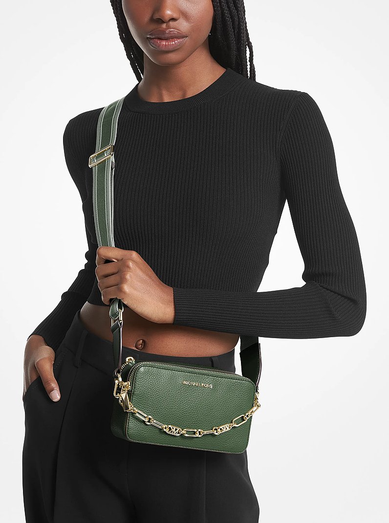 Camera bag Jet&nbsp;Set piccola in pelle martellata con doppia zip in VERDE AMAZZONIA | Michael Kors