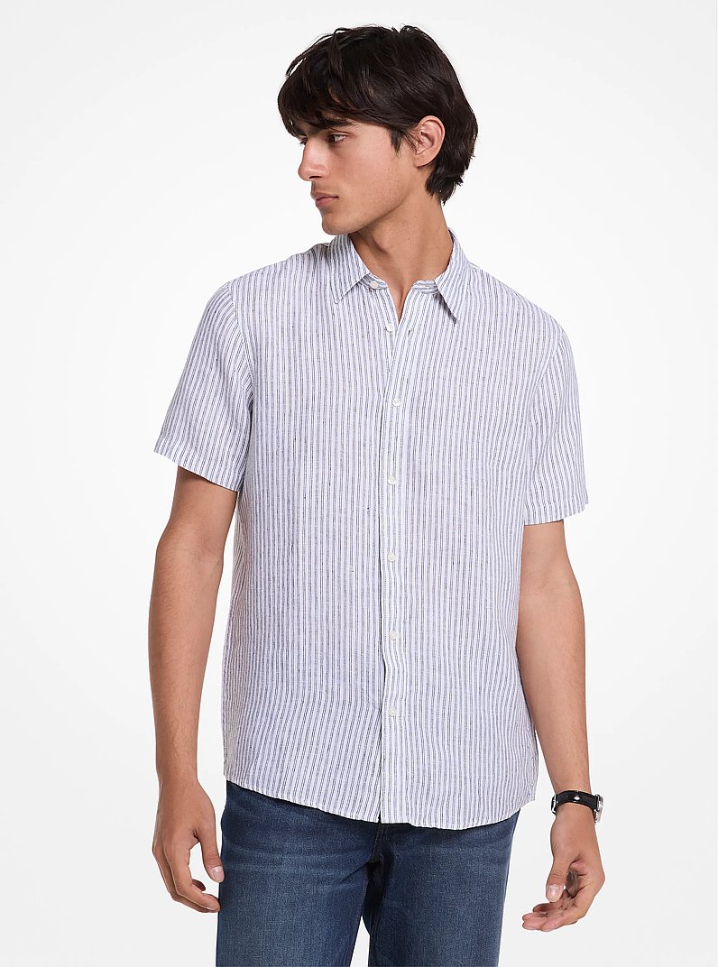 Halo Striped Linen Shirt in BLACK | Michael Kors