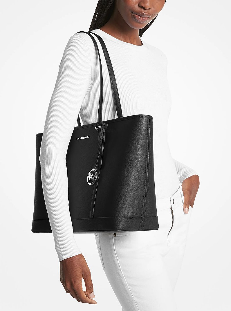 Jet Set Travel Large Saffiano Leather Tote Bag in BLACK | Michael Kors