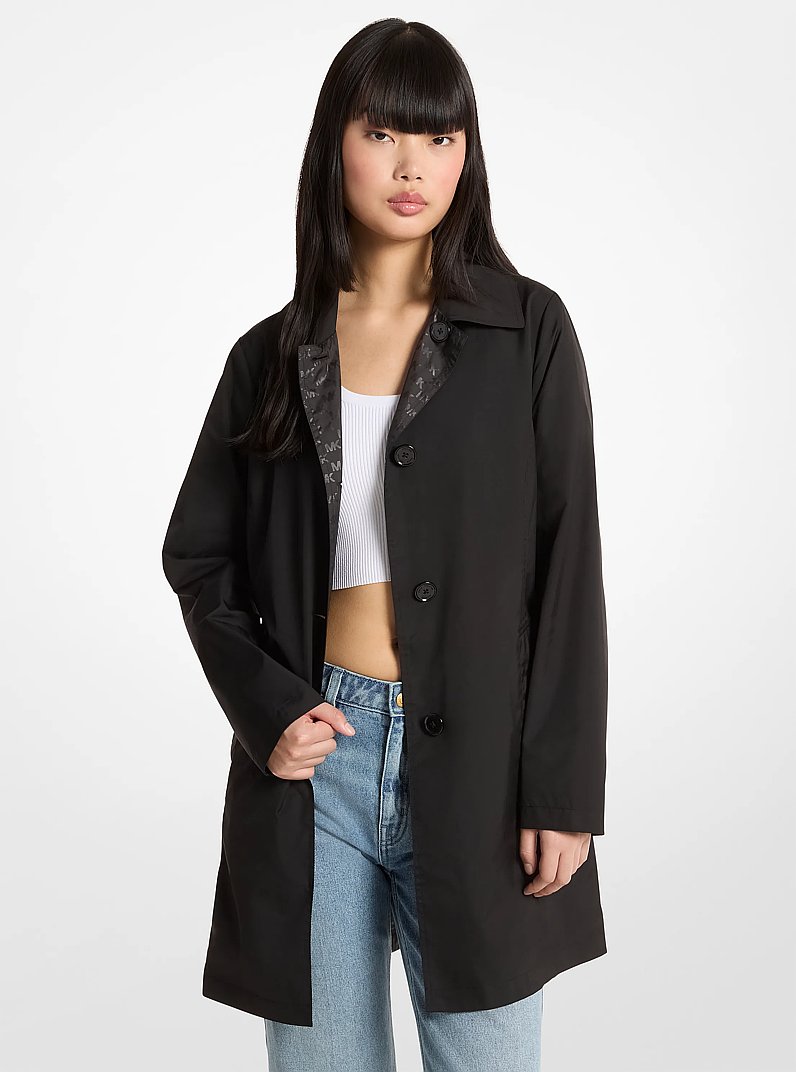 Reversible Logo Print Woven Trench Coat in BLACK | Michael Kors