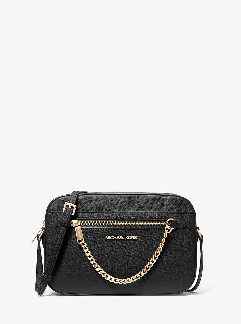Jet Set Large Saffiano Leather Crossbody Bag in BLACK | Michael Kors