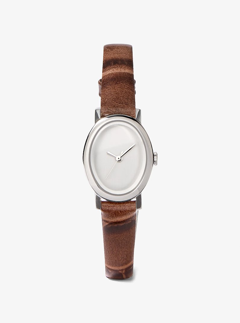 Reloj Maude peque&ntilde;o de edici&oacute;n limitada en tono plateado y piel con relieve de cocodrilo in CHOCOLATE | Michael Kors