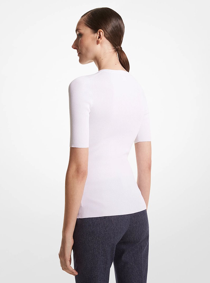 Ribbed Stretch Viscose T-Shirt in OPTIC WHITE | Michael Kors