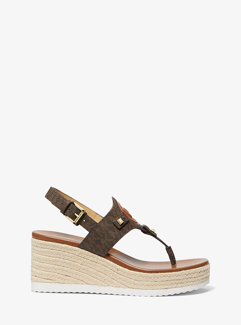 Aubrey Cutout Signature Logo Wedge Sandal in BROWN | Michael Kors