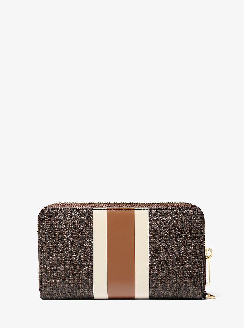 Jet Set Travel Large Striped Signature Logo Smartphone Wallet in BROWN MULTI | Michael Kors