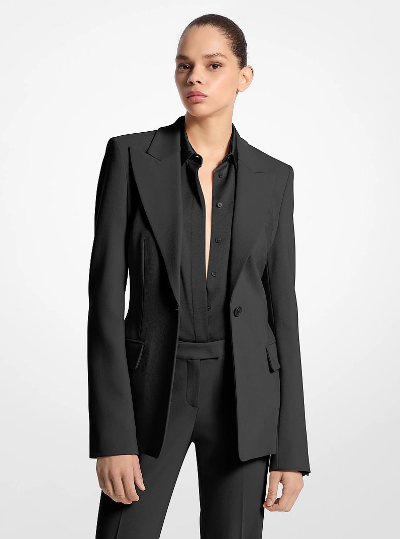 Georgina Stretch Pebble Crepe Blazer in BLACK | Michael Kors