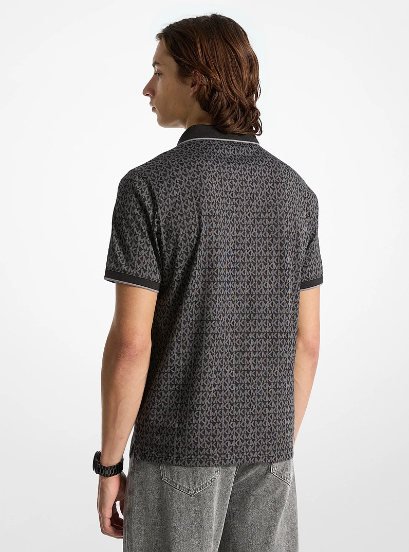 Polo Greenwich en coton &agrave; imprim&eacute; &agrave; logo Signature in NOIR | Michael Kors
