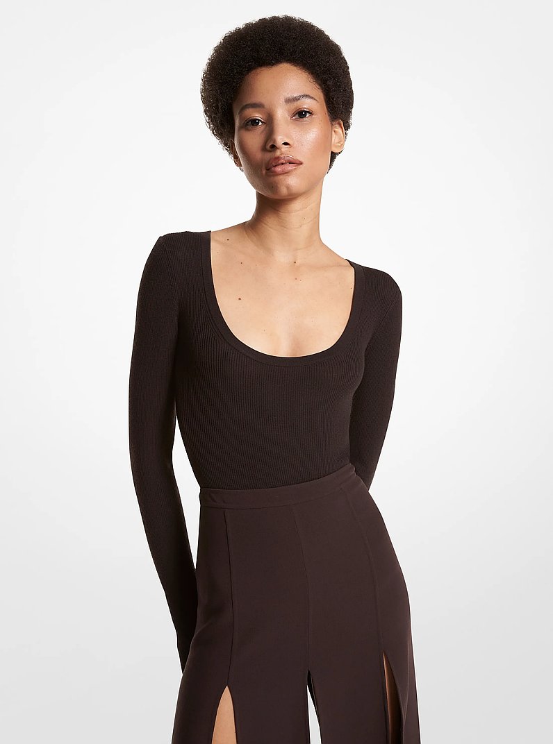 Body de mezcla de lana acanalada in CHOCOLATE | Michael Kors
