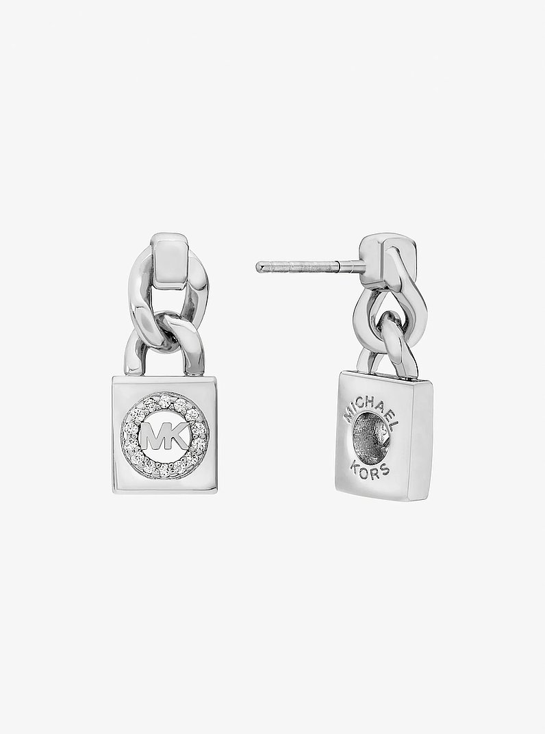 Pav&eacute; Logo Pendant Chain-Link Earrings in SILVER | Michael Kors