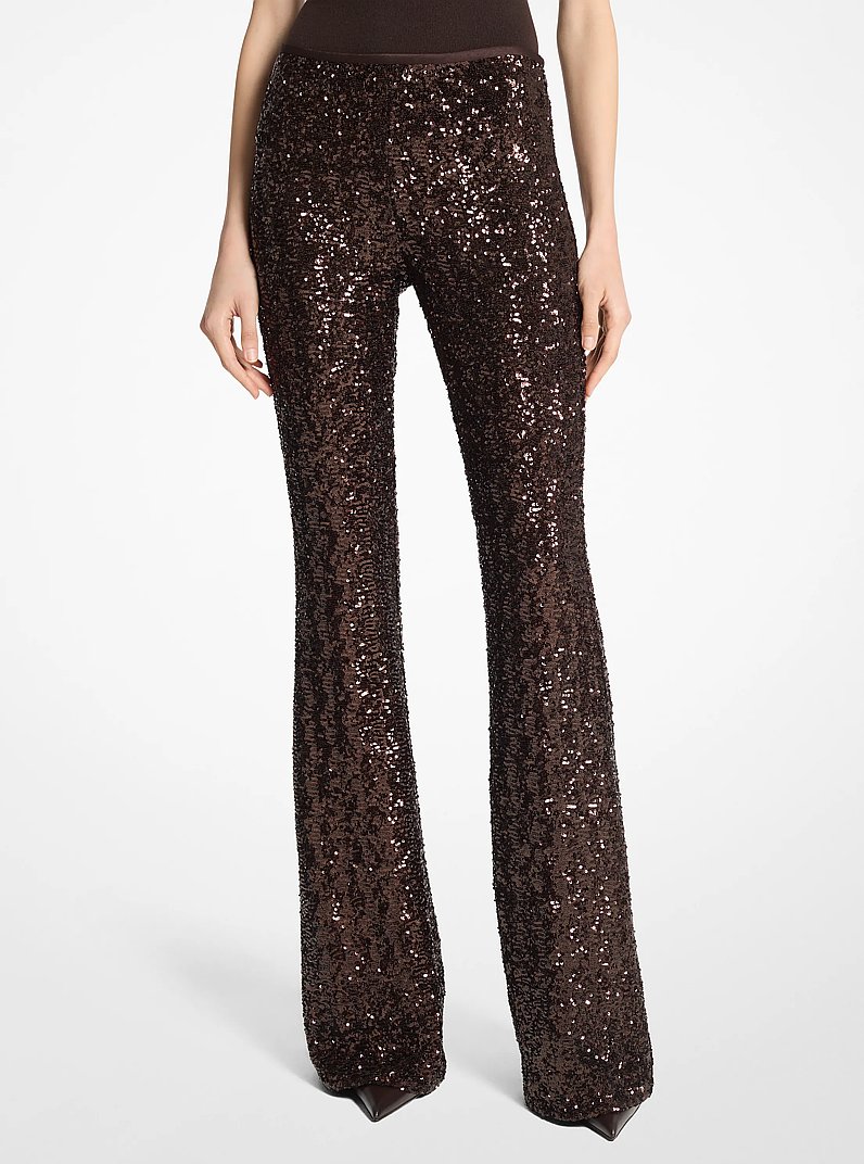 Pantalones acampanados el&aacute;sticos con lentejuelas in CHOCOLATE | Michael Kors