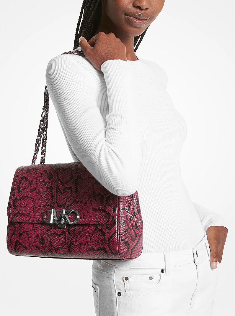 Parker Extra-Large Snake Embossed Leather Shoulder Bag in DEEP FUCHSIA | Michael Kors