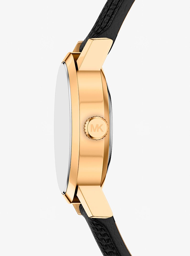 Petite Maude Gold-Tone and Lizard Embossed Leather Watch in BLACK | Michael Kors