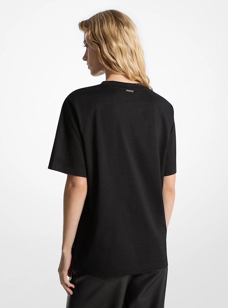 Logo Embossed Cotton T-Shirt in BLACK | Michael Kors