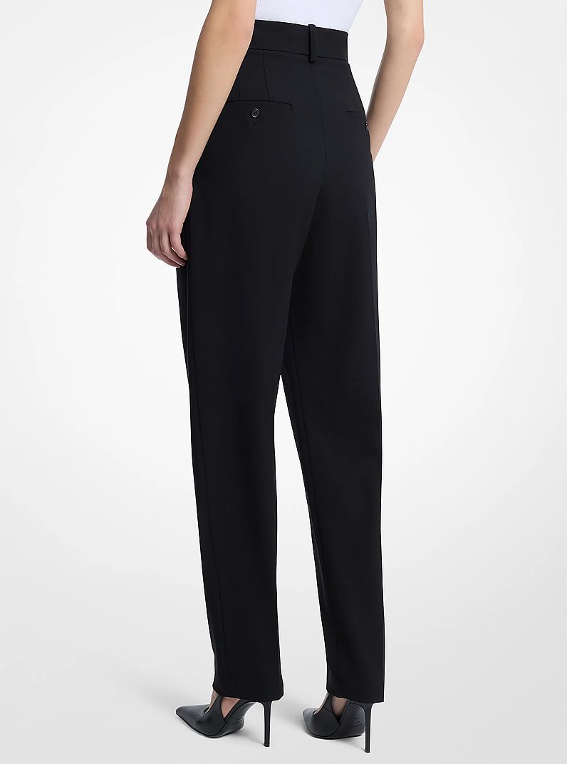 Dru Pleated Stretch Tissue Wool Crepe Trousers in BLACK | Michael Kors