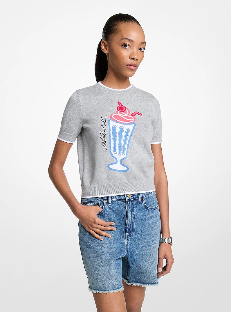 Graphic Knit Short-Sleeve Sweater in PEARL GREY | Michael Kors