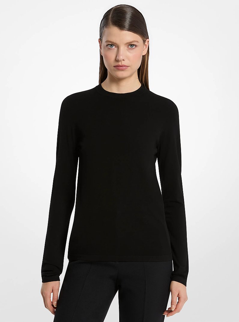 Camiseta de manga larga de viscosa el&aacute;stica in NEGRO | Michael Kors