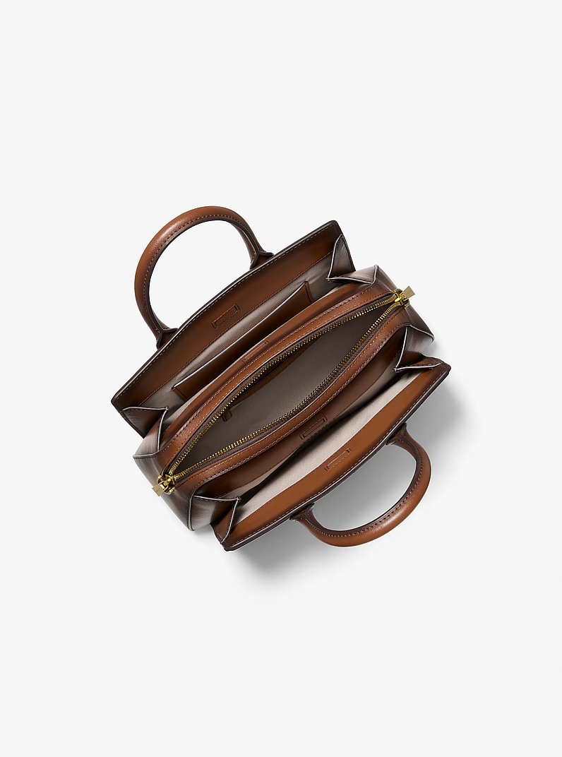 Laila Small Burnished Leather Satchel in LUGGAGE | Michael Kors