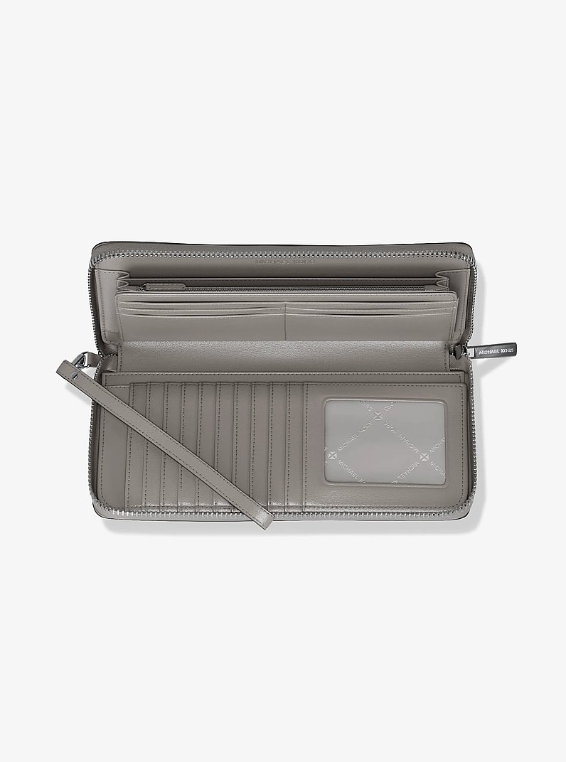 Large Pebbled Leather Continental Wallet in PEARL GREY | Michael Kors