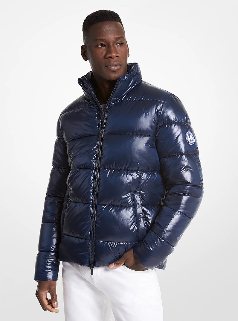 Logo Print Quilted Puffer Jacket in DRK MIDNIGHT | Michael Kors
