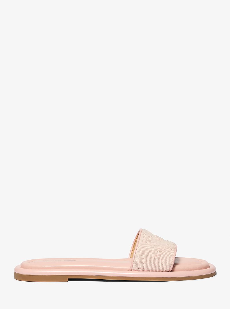 Dana Logo Embossed Denim Slide Sandal in ROSEWATER | Michael Kors