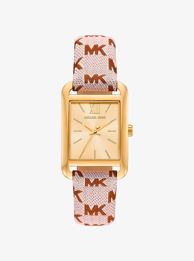 Monroe Gold-Tone and Logo Jacquard Watch in LUGGAGE | Michael Kors