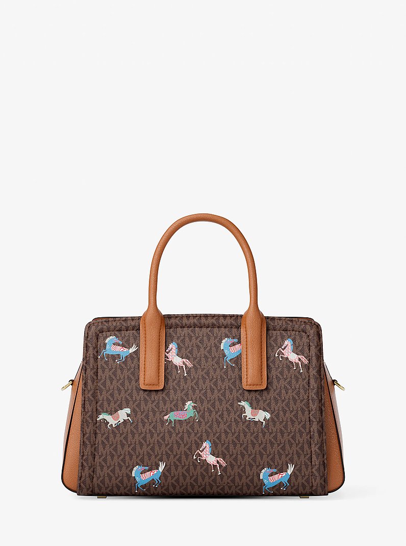 Laila Medium Signature Logo Satchel in BRN/ACORN | Michael Kors
