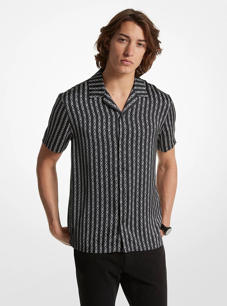 Empire Logo Striped Woven Camp Shirt in BLACK | Michael Kors