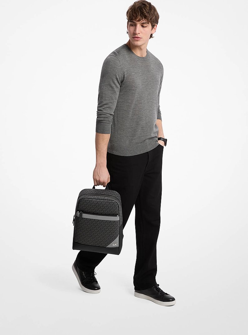 Cooper Medium Color-Block Signature Logo Backpack in STEEL GREY | Michael Kors
