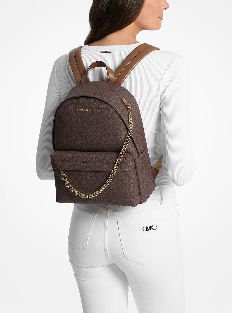 Slater Medium Signature Logo Backpack in BROWN | Michael Kors