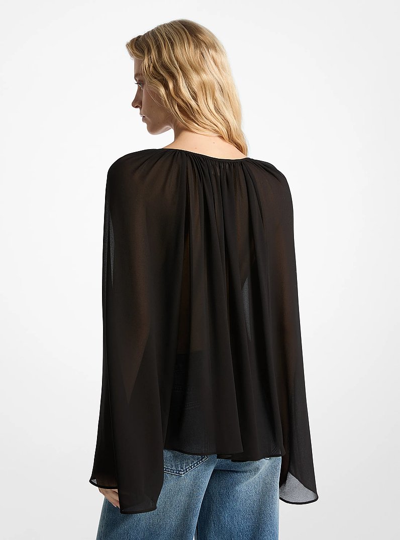Georgette V-Neck Blouse in BLACK | Michael Kors
