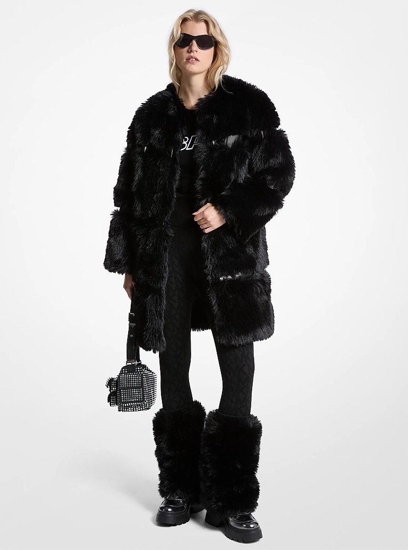 Faux Fur and Patent Coat in BLACK/BLACK | Michael Kors