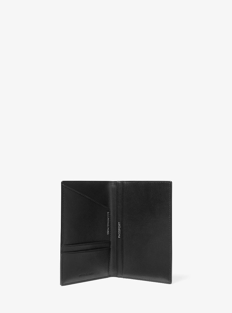 Pebbled Leather Passport Case and Luggage Tag Gift Set in BLACK | Michael Kors