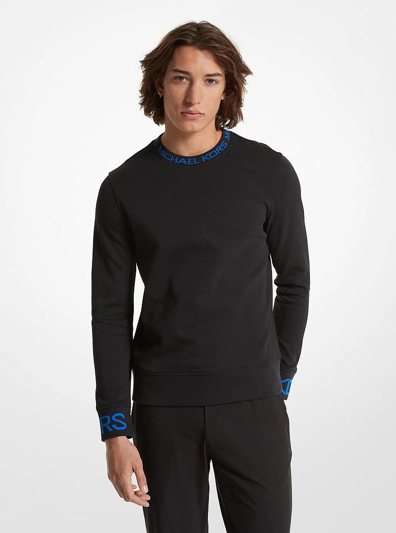Logo Tape Cotton Blend Sweater in BLACK/GRECIAN BLUE | Michael Kors