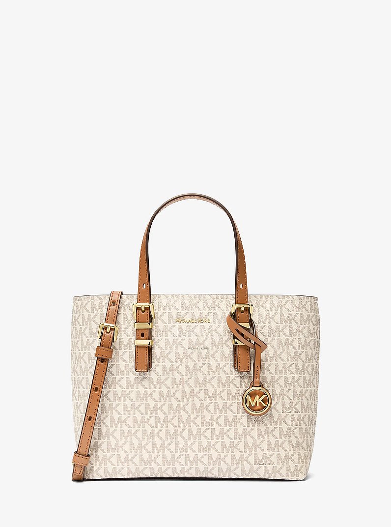 Quinn Small Signature Logo Convertible Crossbody Bag in VANILLA/ACORN | Michael Kors