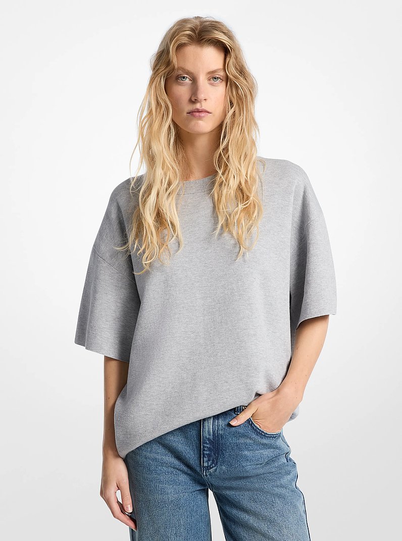 Cotton Short-Sleeve Sweater in HEATHER GREY | Michael Kors