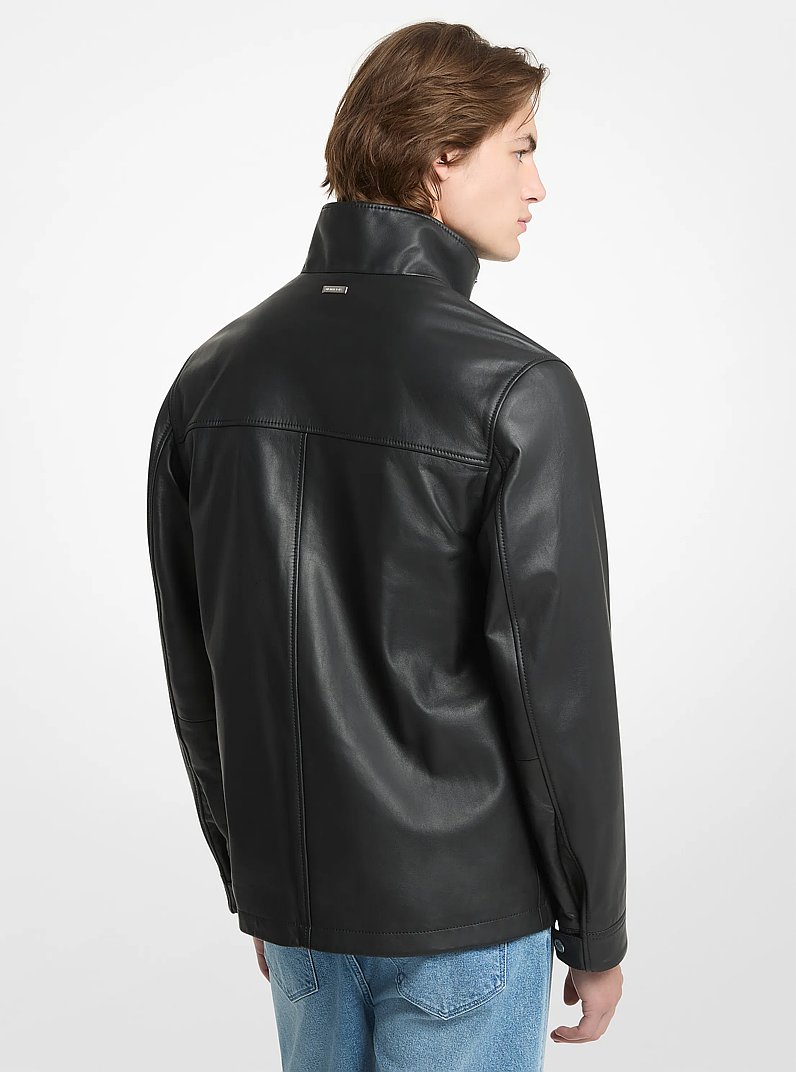 Leather Utility Jacket in BLACK | Michael Kors