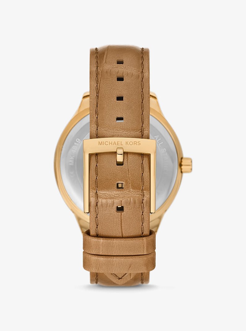 Reloj Sage en tono dorado con incrustaciones y correa de piel con motivo de cocodrilo en relieve in CACAHUETE | Michael Kors