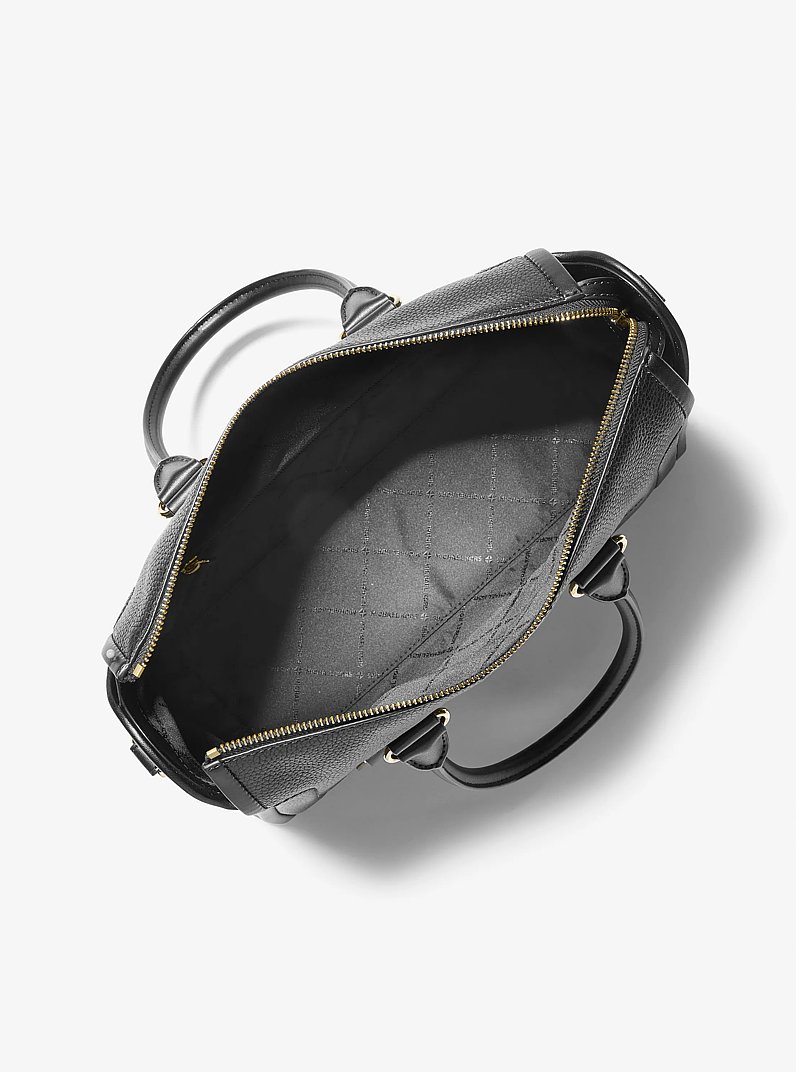 Carine Large Pebbled Leather Satchel in BLACK | Michael Kors