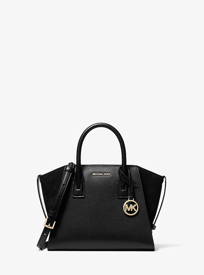 Avril Small Pebbled Leather Satchel in BLACK | Michael Kors