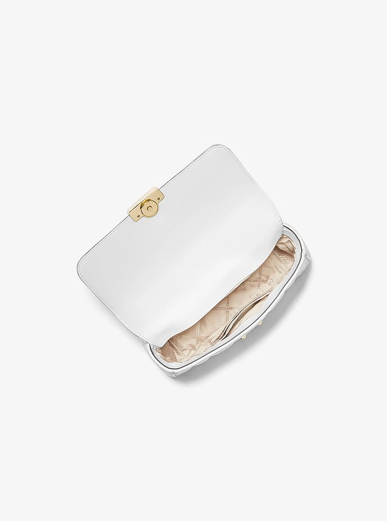 Tribeca Small Quilted Lizard Embossed Leather Shoulder Bag in OPTIC WHITE | Michael Kors