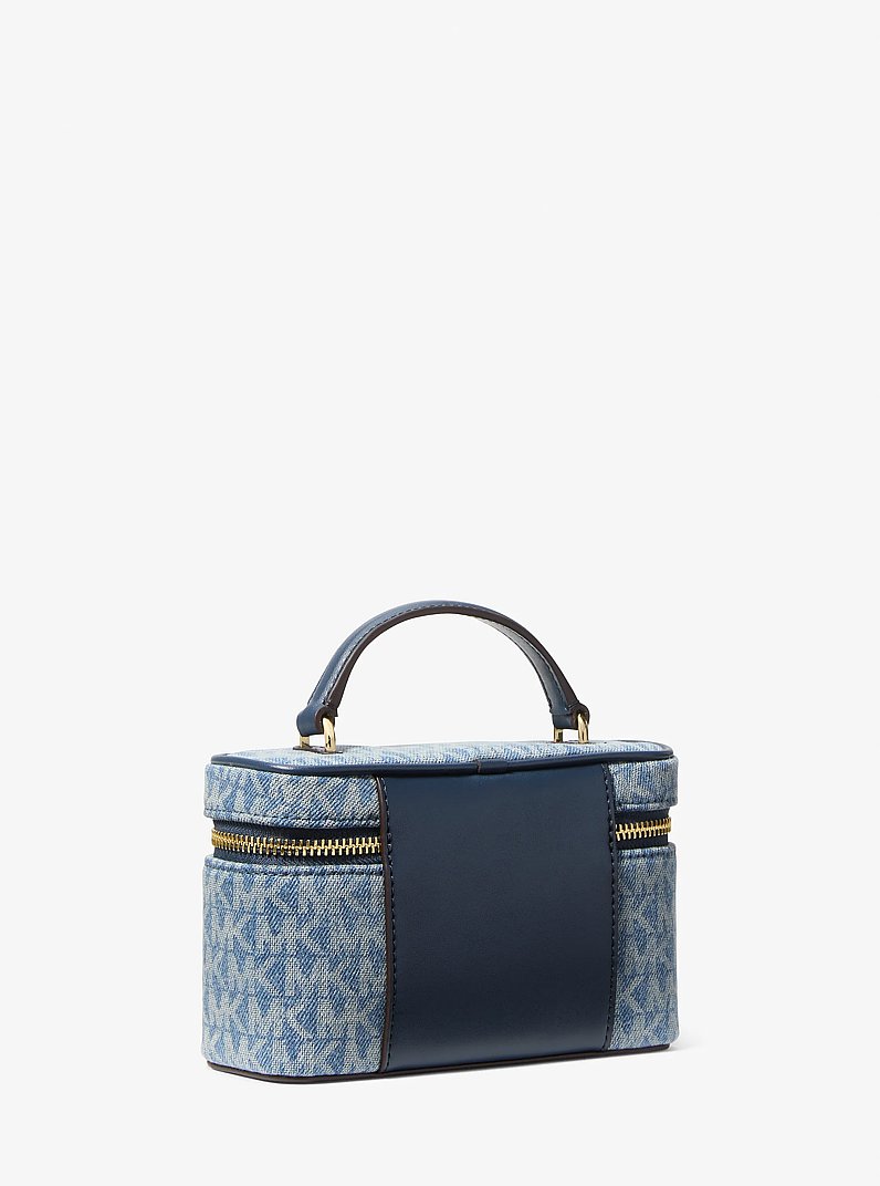 Vivi Small Signature Logo Print Denim Vanity Crossbody Bag in LT VTBLU WSH | Michael Kors