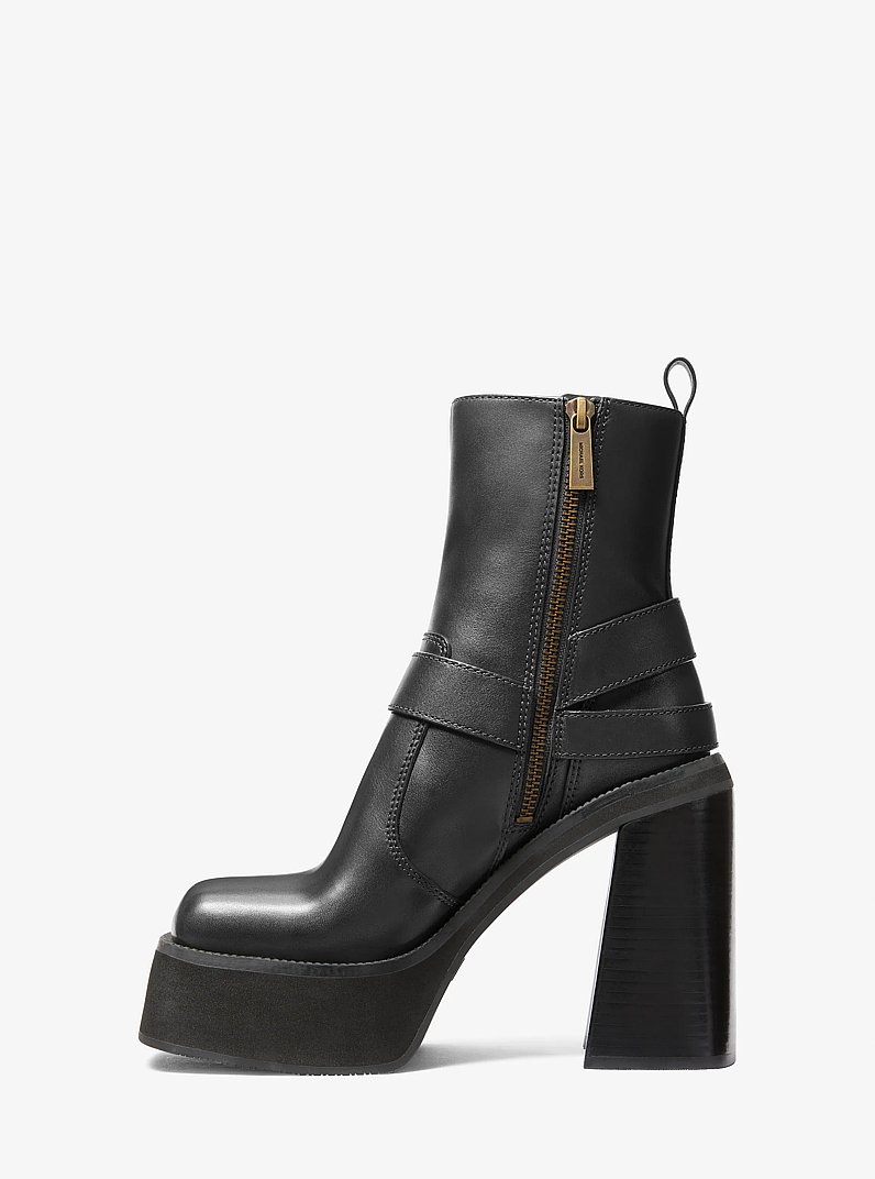 Crosby Leather Platform Moto Boot in BLACK | Michael Kors