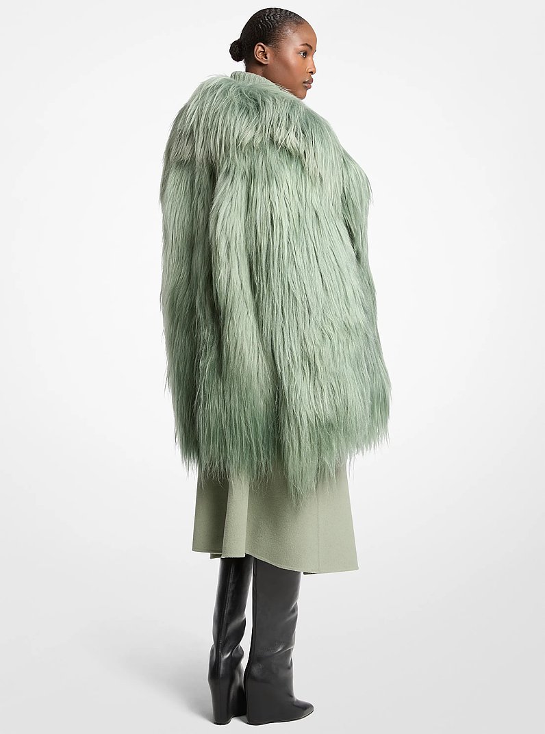 Long Haired Shearling Peacoat in CELADON | Michael Kors
