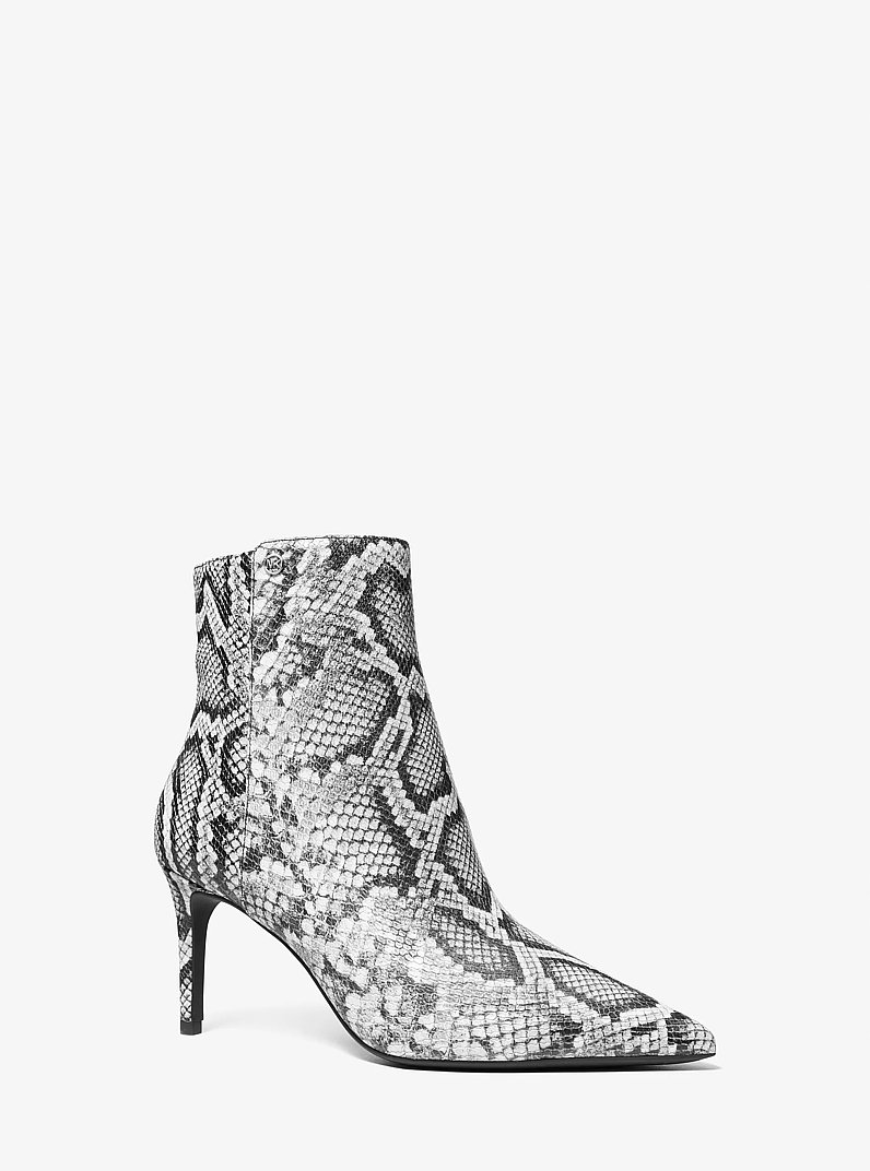 Alina Flex Snake Embossed Leather Ankle Boot in BLACK | Michael Kors