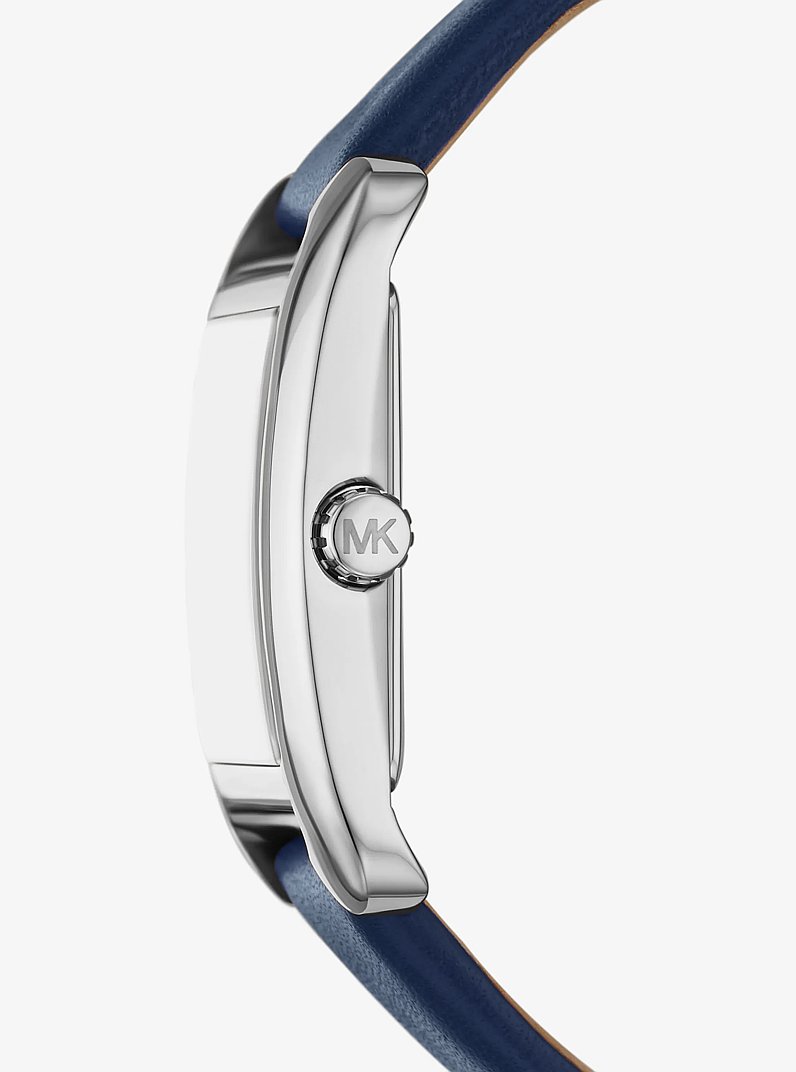 Monroe Silver-Tone and Leather Watch in NAVY | Michael Kors