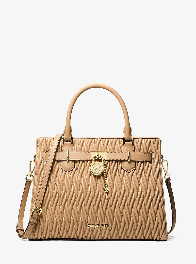 Hamilton Medium Matelass&eacute; Satchel in CAMEL | Michael Kors